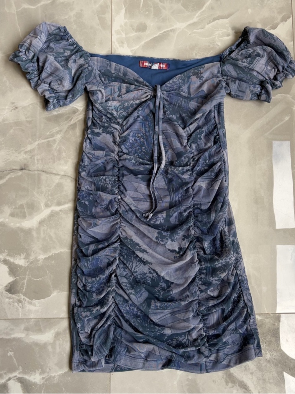 Urban Outfitters UO Blue Mesh Mini Party Dress Size Large Off Shoulders - Picture 4 of 12